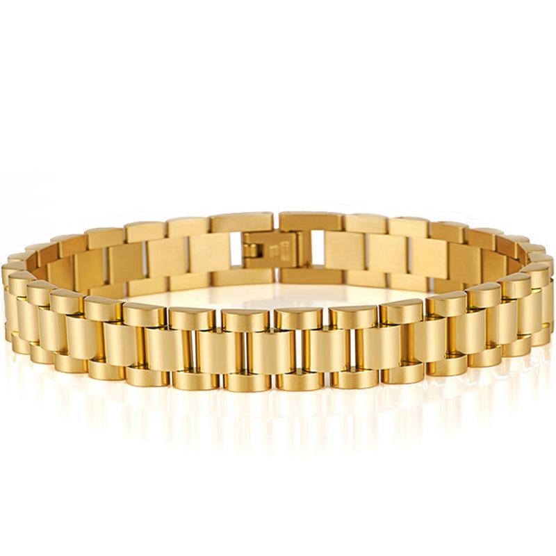 

10 мм цепочка для часов, стильные мужские браслеты для женщин и мужчин, женские золотые цвета, браслет из нержавеющей стали Mannen, мужские ювелирные аксессуары 22CM золотой