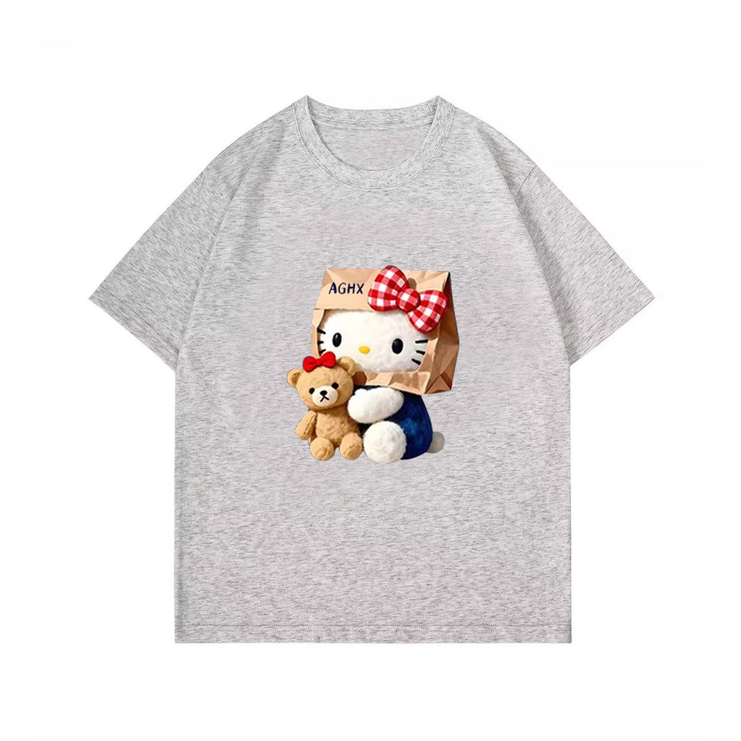 Kitty cat navy blue short-sleeved t-shirt women s summer new middle and high school students loose lazy wind half-sleeved top m[high quality]