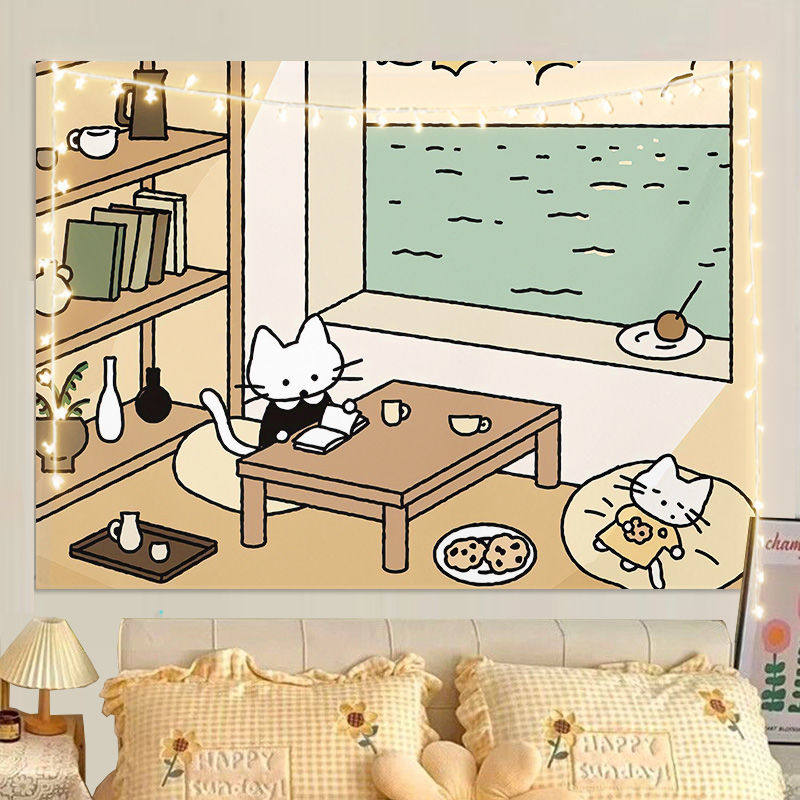 Cute Cartoon Wall Tapestry for Bedroom Healing Decor Unique Living Room Wall Hanging Art Cloth