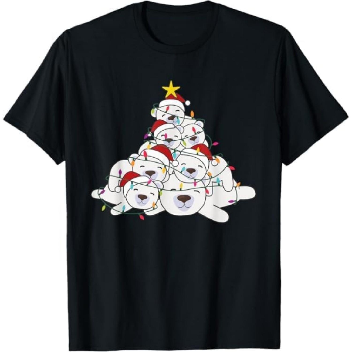 Polar Bear Christmas Tree Funny Animal Christmas Polar Bears T-Shirt PTKL Mens Womens Tank Top Sweatshirt Hoodie 595 Black S