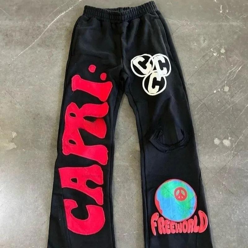 Spodnie High Street Guochao High Street ins Marka Tide Męskie Luźne Casualowe Proste Amerykańskie Spodnie z Nadrukiem