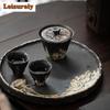 200ml Wabi Sabi Stil Gaiwan Luxus Relief Lotus Reim Teeschale Haushalts Teekocher Abdeckung Schüssel Geschirr Zubehör Ornamente