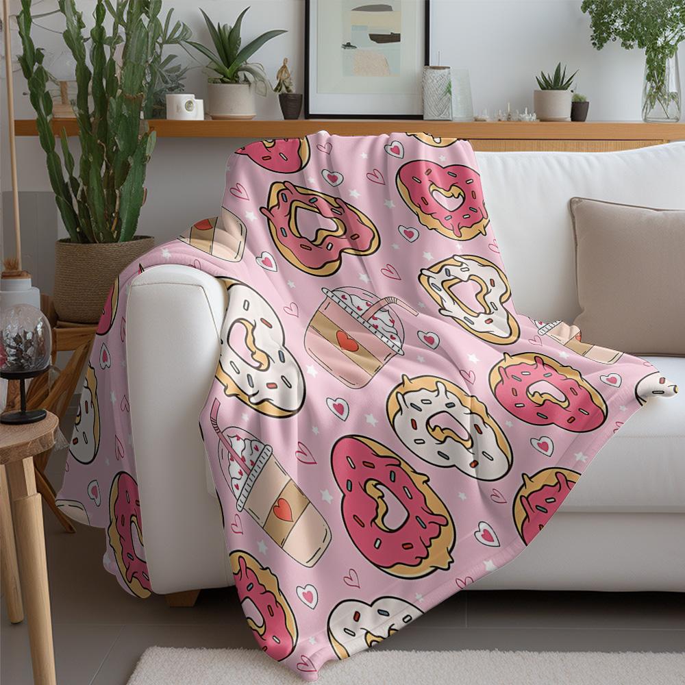 Sweet Donuts & Coffee Printed Blanket Soft & Warm Throw for Kids Bedding Sofa Cover Easy To Clean and Maintain Elevate Space