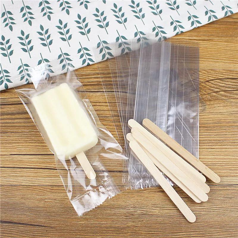 Transparent Hand-Sealed Ice Cream and Popsicle Bags - Customizable, 100 Pack 7x18 cm Frosted