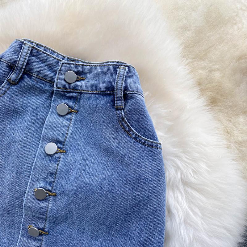 Fishtail Skirt, Half Skirt Female Denim Skirt Type A Fashion Medium And Long Split A-Shaped One-Step Wrap Skirt