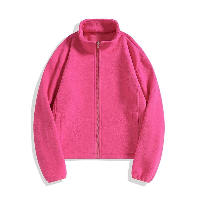 Women's Short Fleece Jacket for Autumn and Winter Outdoor Sports with Thick Fleece, Double-sided Fleece Cardigan Top