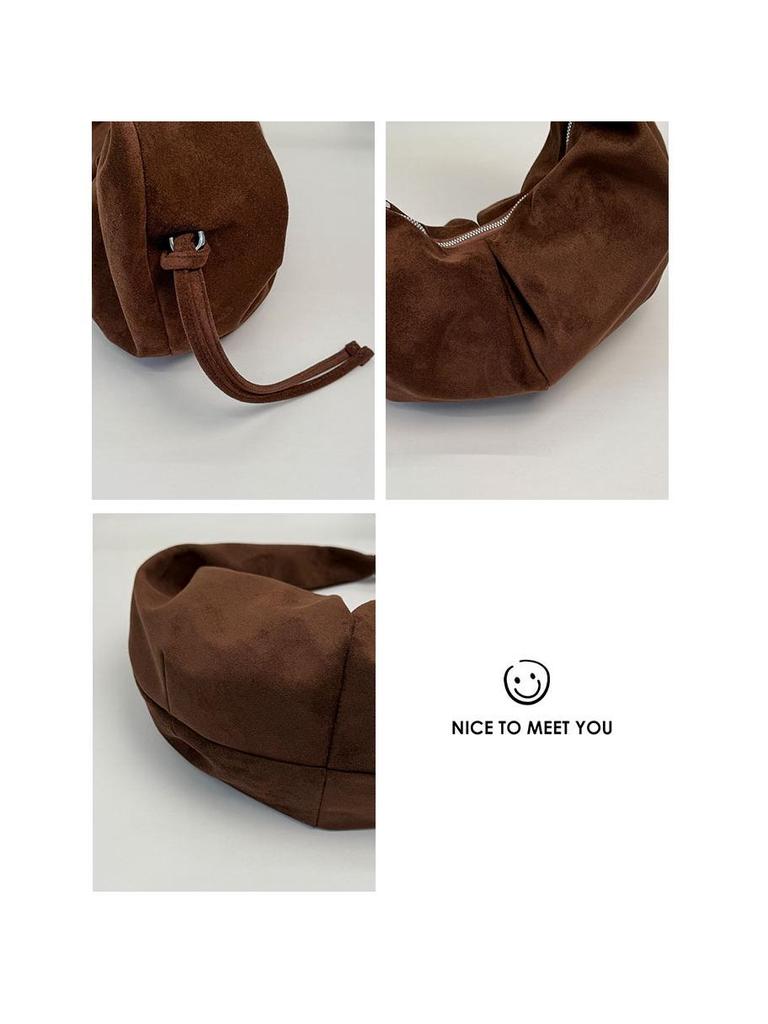 Korean-Style Suede Shoulder Bag: Solid Color, Large Capacity Underarm Dumpling Design