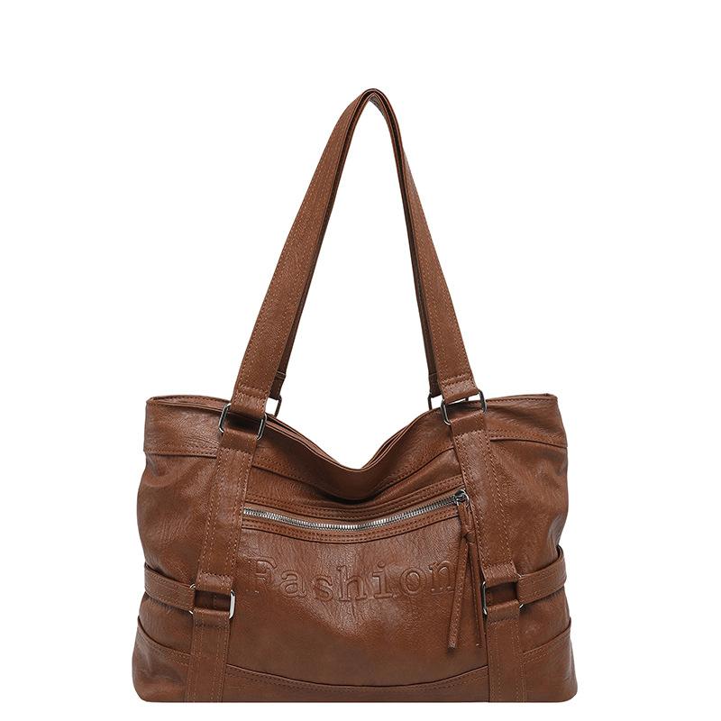 Large Leather Tote Bag with Front Zip Pocket and Adjustable Straps Stylish Women's Everyday Shoulder Bag
