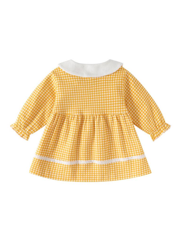 0-6 Years Girls' Long-Sleeve Plaid Cotton Dress - Spring & Autumn Princess Style