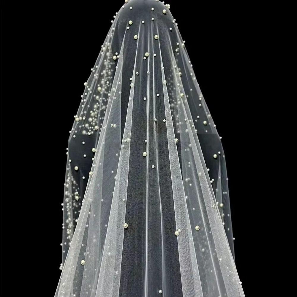 130cm Pearls Tulle Bridal Veil Vintage Waist Length Drop Veil Long Wedding Veil  Wedding Dress