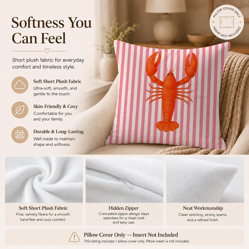Ocean Life Theme Striped Cushion Cover Double-Sided Printed Pillow Cover Hypoallergenic Dust-Mite Proof