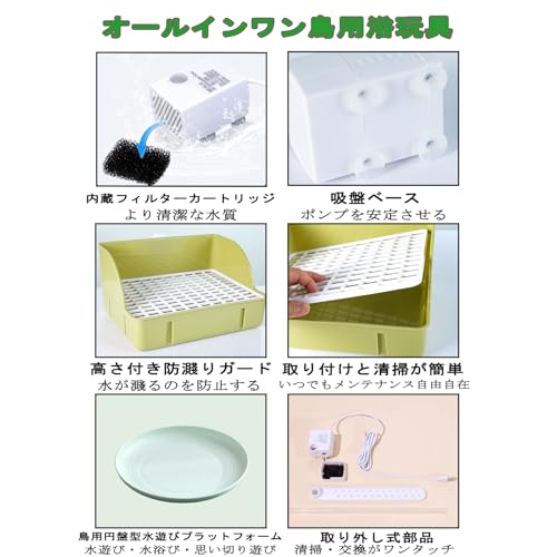 USB-betriebenes Vogelbad/Dusche für Wellensittiche, geeignet für kleine, mittlere und große Vögel. Kein Spritzen. Ideal für Finken, Finken, Nymphensittiche und and