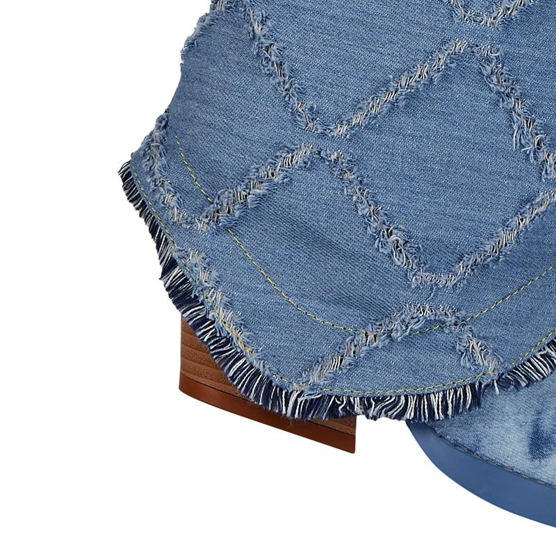 Fashion Kaky's new denim hollowed out pointed toe super high heels large boots high boots 44 45 46