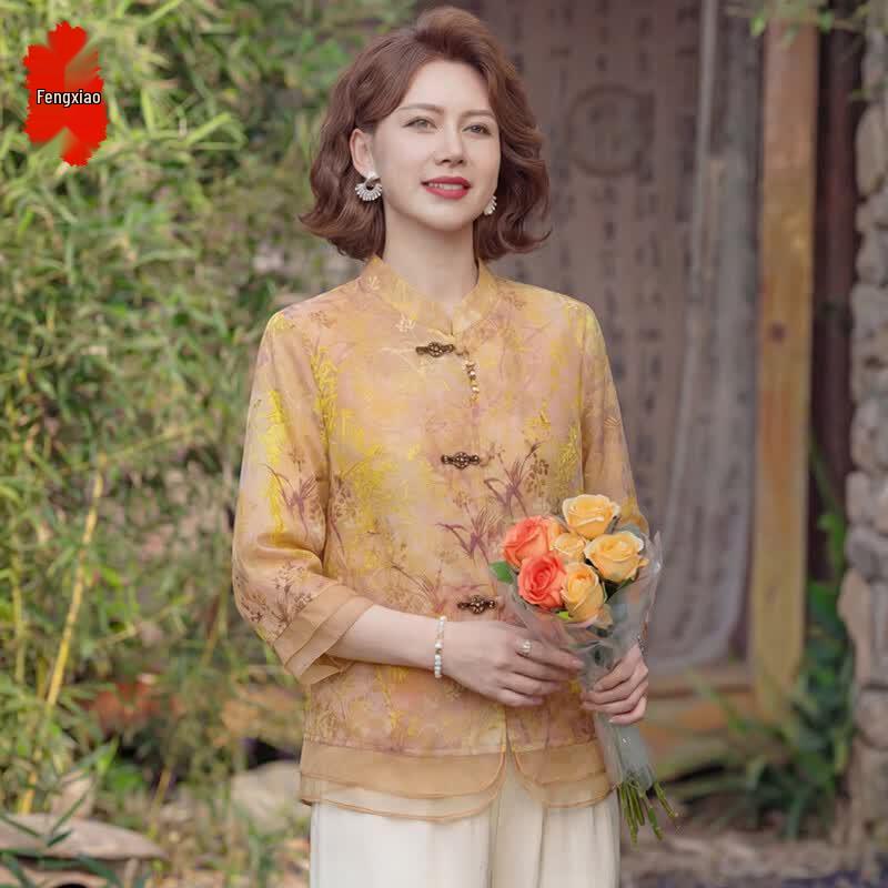 Women s New Chinese Style Floral Summer Blouse 4XL