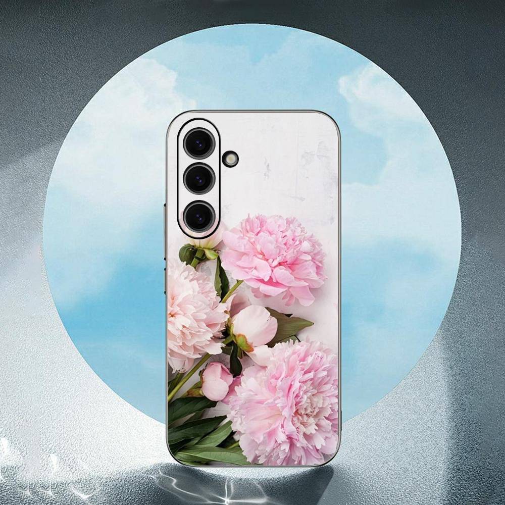 Elegant Pink Flower Peony For Samsung Galaxy S25 S24 S23 Ultra S22 S21 Plus S20 Black Soft Silicone Protective Case