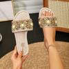 Fashion Women Slippers Versatile Rhinestone Sandals Summer New Luxury Flat Slippers 2024 Summer Home Casual Fashion Shoes Slides Women