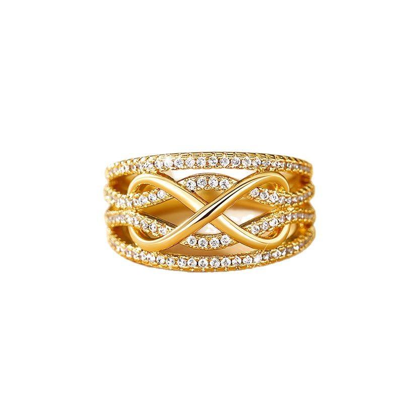 Fashion and environmentally friendly material women's ring European and American two-color 8-character hot-selling electroplating new multi-layer
