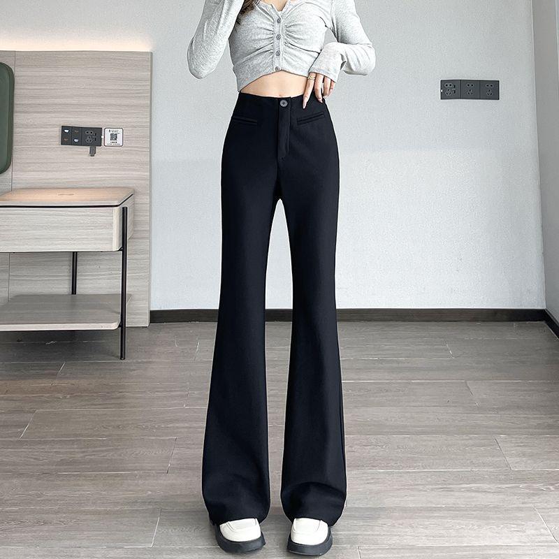 2026 New Style Black High-Waisted Flare Pants for Petite Women - Slimming and Drapey Horseshoe Suit Casuals