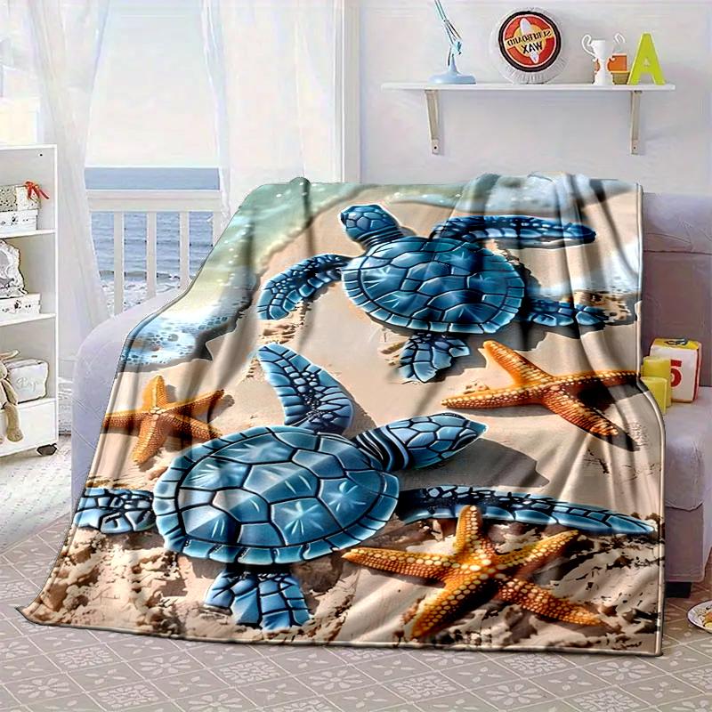 Ocean Love Turtles Blanket Flannel Blanket for Bed, Sofa, Camping, Hiking, Picnic Essentials, Gift for Family Fan Gifts