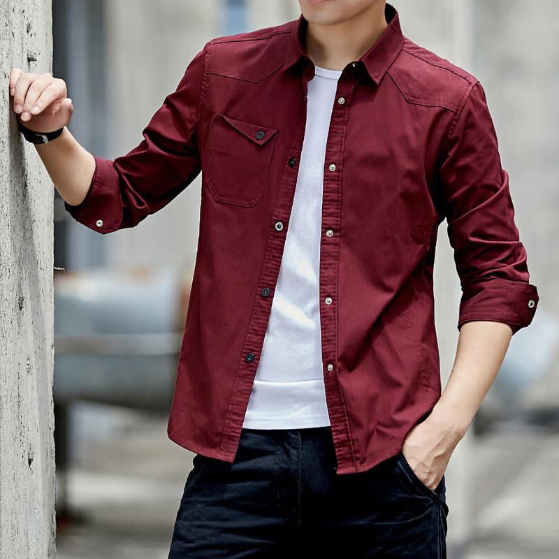 Men's Olive Green Long Sleeve Cargo Shirt, Casual Button Down Top with Chest Pocket for Daily Wear