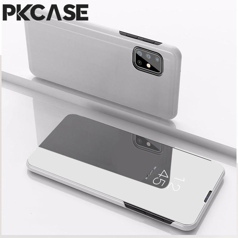 PKCASE Smart Mirror Klapphülle für Samsung A05 A05S A15 A35 A25 A33 A34 5G Note 20 Ultra Stoßfeste Leder-Ständer-Abdeckung