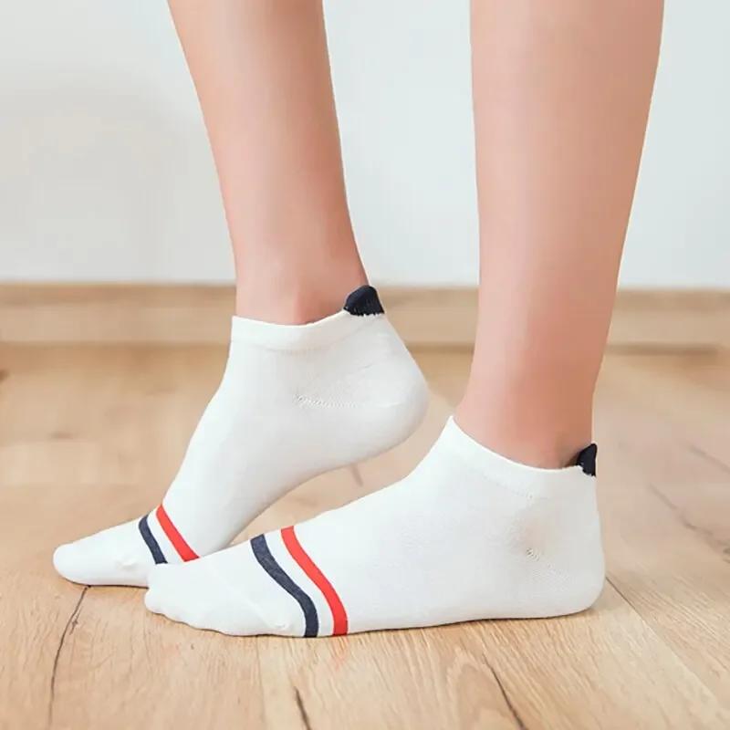 5 Pairs Lot Cotton Women Socks Female Casual Boat 3D Pack Cartoon Harajuku Unicron Cat Cute Invisiable Funny Girl Ankle Sock Set