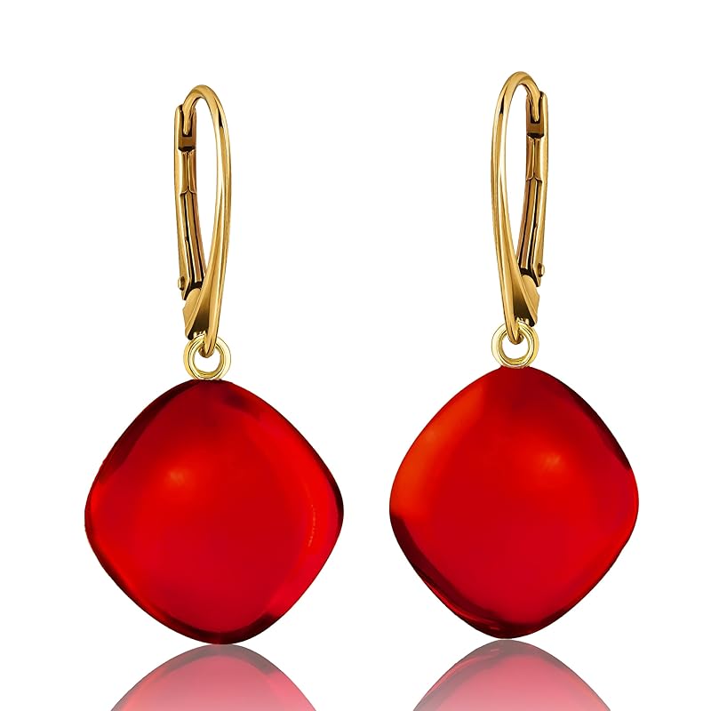 

[Amber by Mazukna] amber earrings Square type amber With exclusive jewelry box Silver925 gold plated hardware Lever back opening/closing type ladies