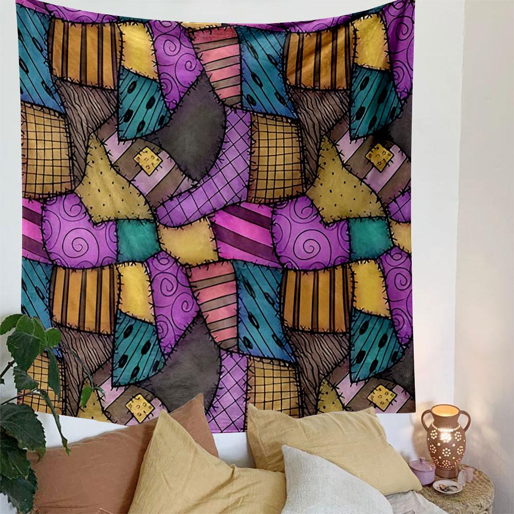Colorful Patchwork Quilt Pattern Patterned Tapestry Decorative Wall Hanging, Home Bedroom Living Room Decor