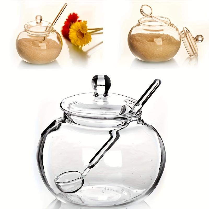 250ml Clear Glass Sugar Bowl with Spoon|Transparent Spice Jar for Kitchen,Home Organization,Cooking,Candy Storage Pot,Glass Container for Sugar,Spices