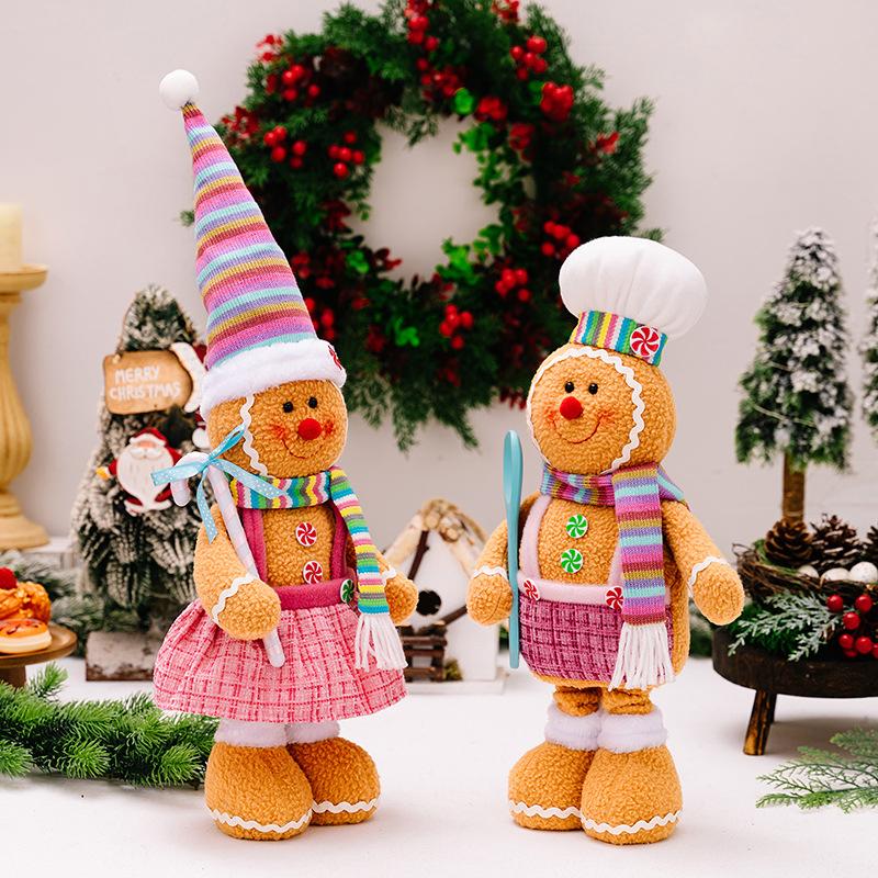 Christmas Cartoon Figurine Extendable Gingerbread Man Chef Gnome Christmas Window Display Festival Desktop Decoration Supplies