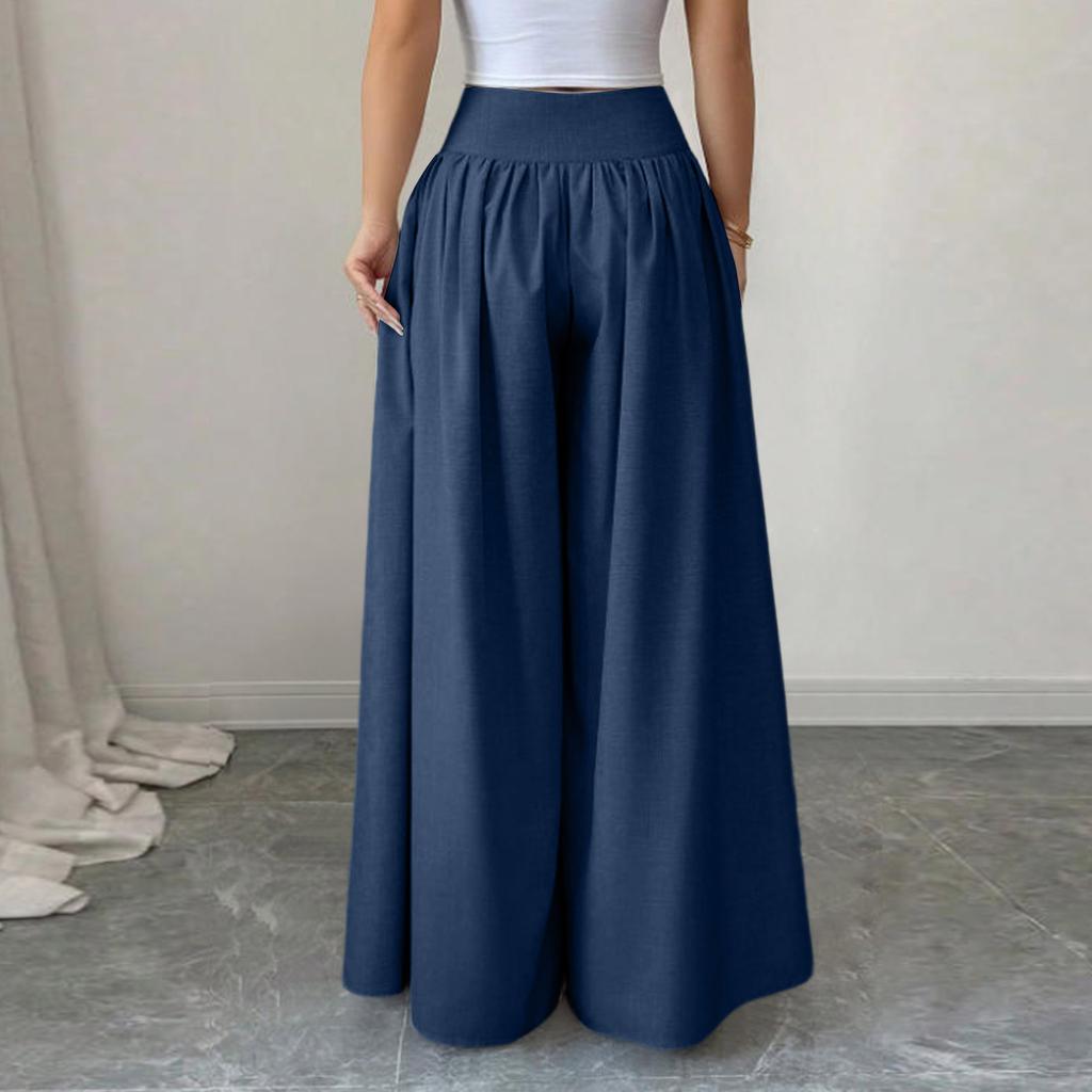 Women's Casual Button Pleated Loose Wide Leg Casual Pants