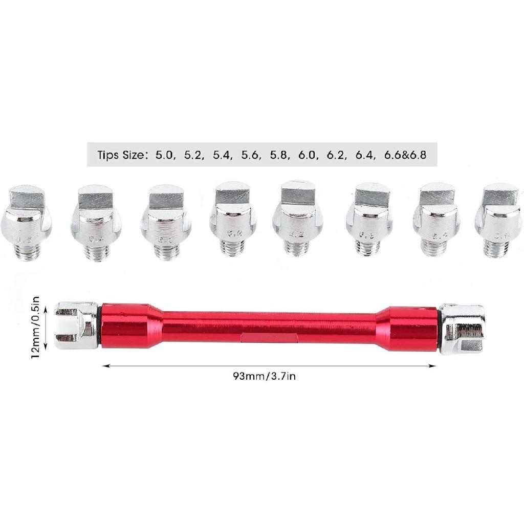 Motorcycle Spoke Wrench Set, CNC 5.0-6.8mm, 93mm/3.7in for Most Bikes(Red)