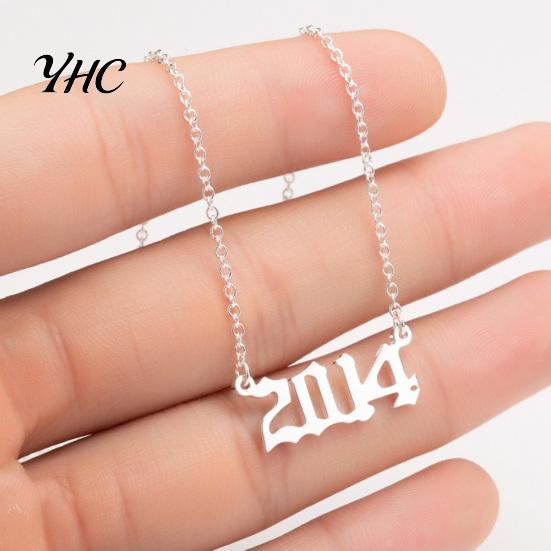 1980-2019 Birth Year Number Charm Pendant Stainless Steel Chain Necklace Jewelry