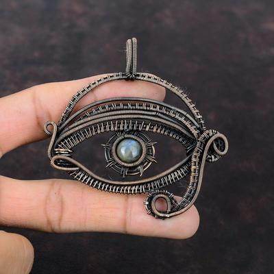 Evil Eye Labradorite Pendant Copper Wire Wrapped Pendant Gemstone Pendant Copper Wire Jewelry Gift For Her Handmade Pendant Evil Eye Jewelry