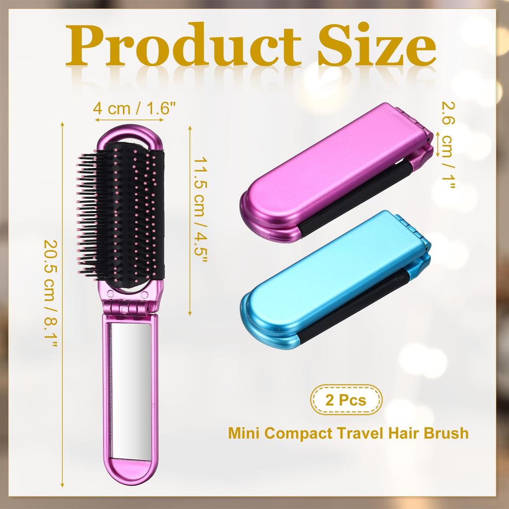 uxcell Mini Compact Travel Hair Foldable Hair Pocket with Makeup Compact Massage Comb for for and Everyday 2-Pack Brush, Brush, Size, Mirror, Bags,