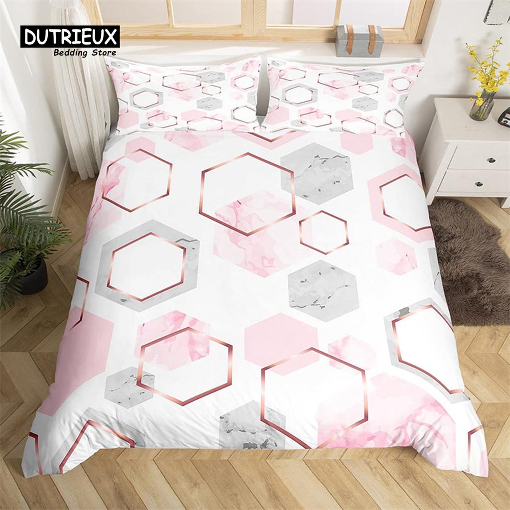 Marmor Bettbezug Set Mikrofaser Geometrisch Sechseck Steppdeckenbezug Wabenmuster Bettwäsche Set Einzelbett King Queen Für Kinder Jugendliche Erwachsene