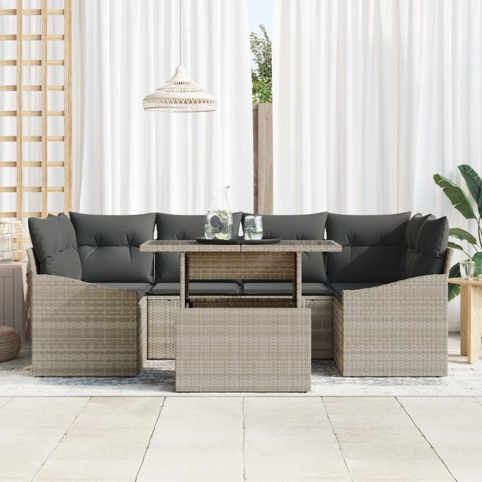 VidaXL Ensemble de canapé de jardin 7 pièces avec coussins gris clair en poly rotin 3357675
