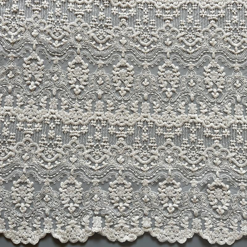 1Yards(90cm)/lot 150cm Wide Ultra Delicate Apricot Cotton Mesh Embroidery Lace Fabric Vintage Elegant Embroidered Fabric DIY Skirt Curtain Tablecloth