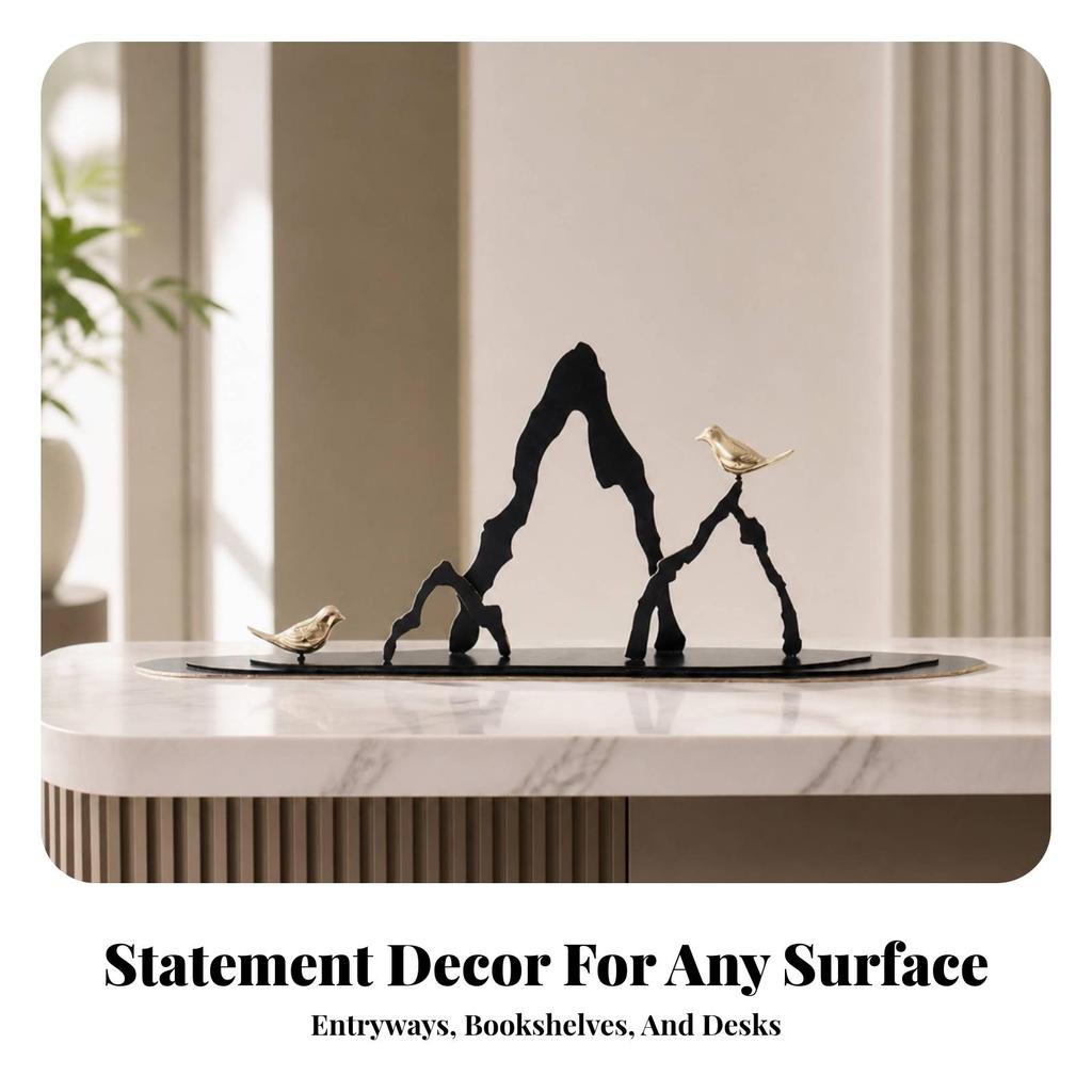 Freestanding Decor Figurine Geometric Metal Ornament with Bird