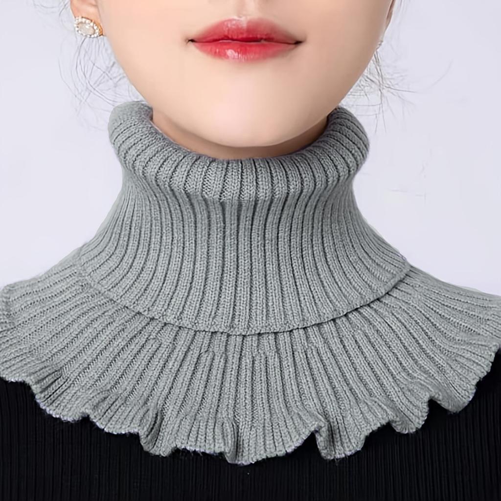 New Winter Knitted Warm Neckerchief For Women Solid Color Ruffle Scarf Soft Outdoor Knitting Warmer Neck Collar Pullover Scarves