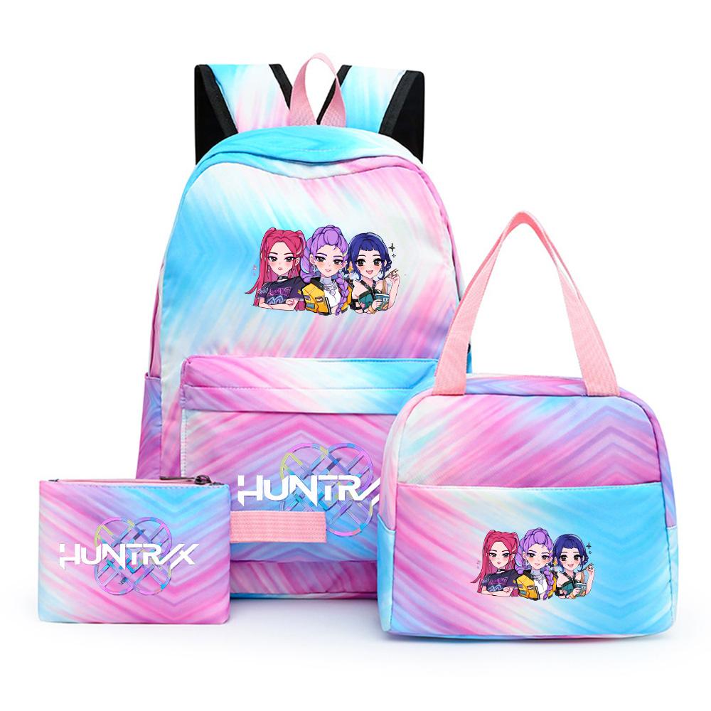 3 st/set Anime Söt Kpop Tryckt Ryggsäck med Matlåda Pennfodral för Tonårsflicka Pojke Bokväska Stor Kapacitet vattentät Resväska Barnpresent