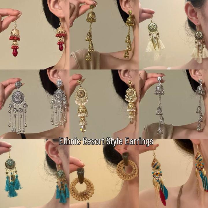 Retro Ethnic Bell Tassel Earrings: Exquisite, Fashionable Dangle Design with Light Luxury Appeal.