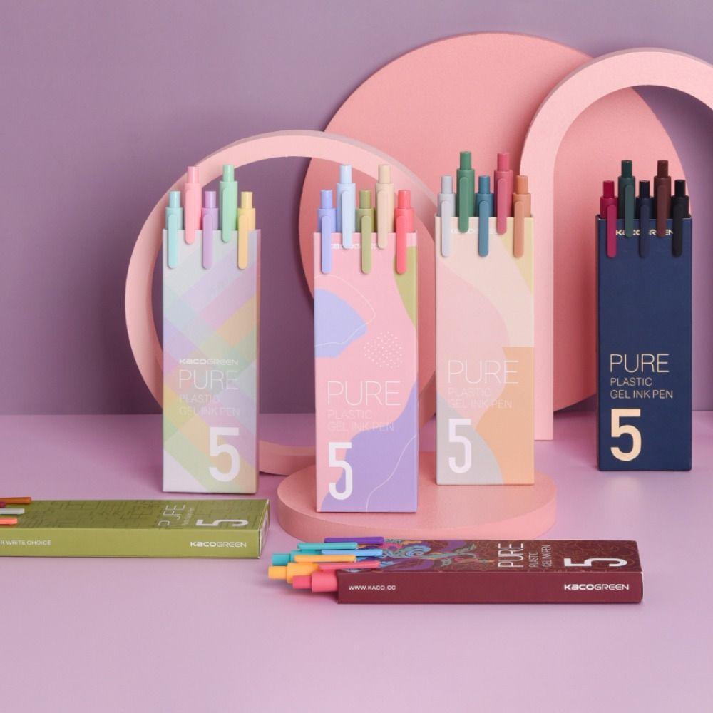 

5Pcs Press Type Drawing Graffiti Pen 0.5mm Students Writing Pen Colour Gel Pens School Office Macaron