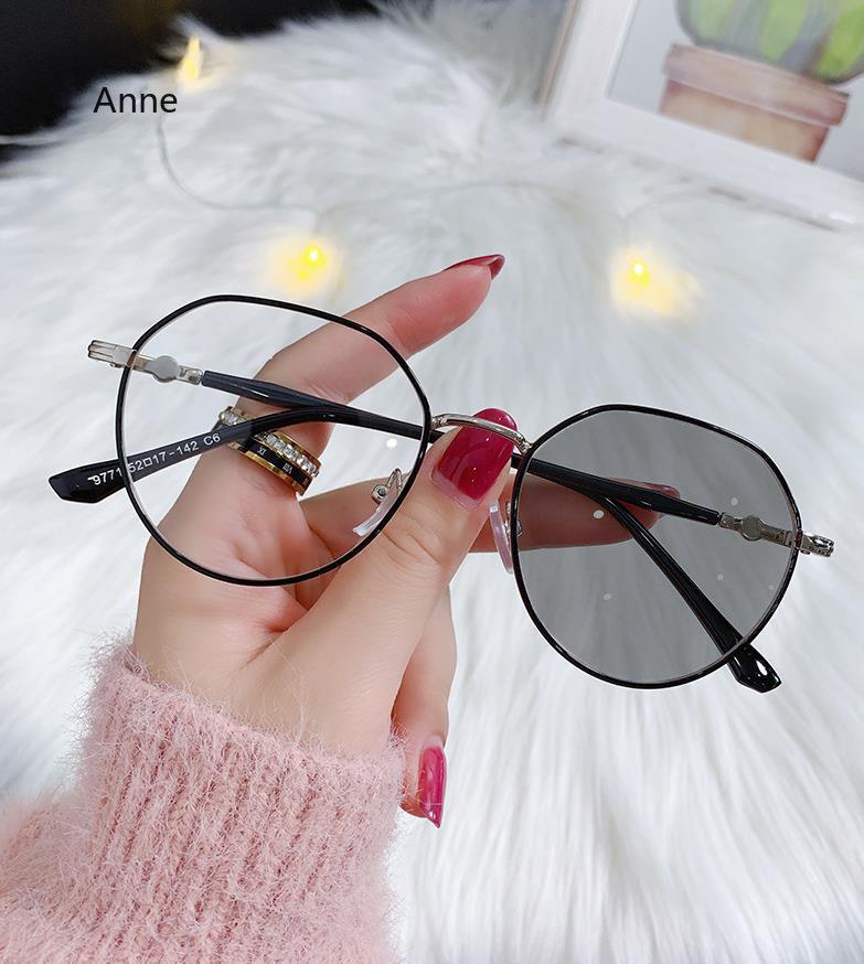 Photochromic Blue Light Filter Glasses Women'S Metal Frame Non-Prescription For Outdoor Reading/Daily Use Eyeglasses
