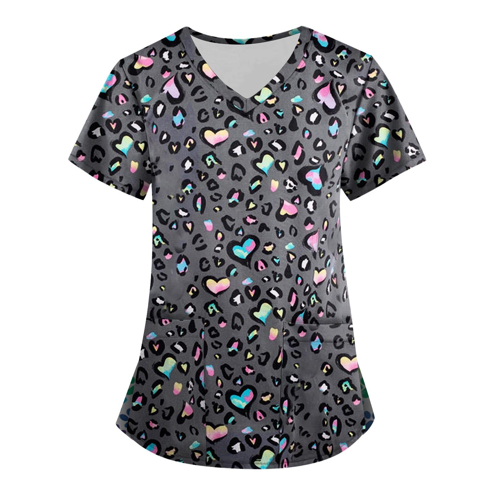 

Женская мода с v-образным вырезом, короткими рукавами и карманами, топы с принтом XL