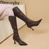 Winter Fashion Pointed Toe Slim Knee High Boots Women Elegant High Heel Shoes Street Style Banquet Mordern Long Botas Mujer for Daily Use