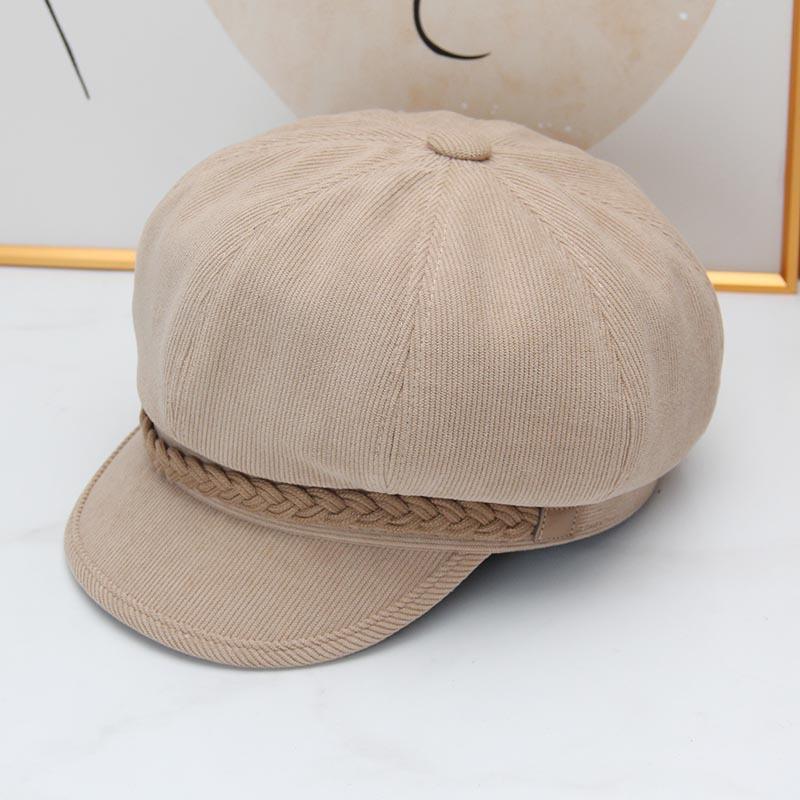 Retro Corduroy Octagonal Hat Women's Autumn and Winter Braided Newsboy Hat Showing Face Small Versatile Painter Hat