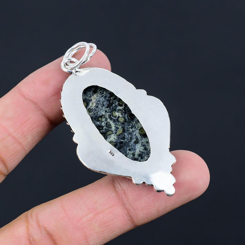 925 Sterling Silver Kambaba Jasper Stone Art Deco Anniversary Pendant Jewelry