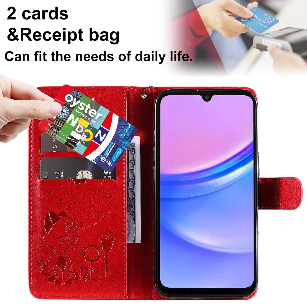 Dla Samsung Galaxy A26 5G/A16 5G/A16 4G Skórzane Etui Wzór Kot Pszczoła Pokrowiec na Telefon Portfel Stojak z Paskiem