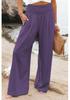 Women's Spring/Summer 2025 Cotton Linen Wide-Leg Pants - Solid Color, Elastic Waist, Casual Long Fit